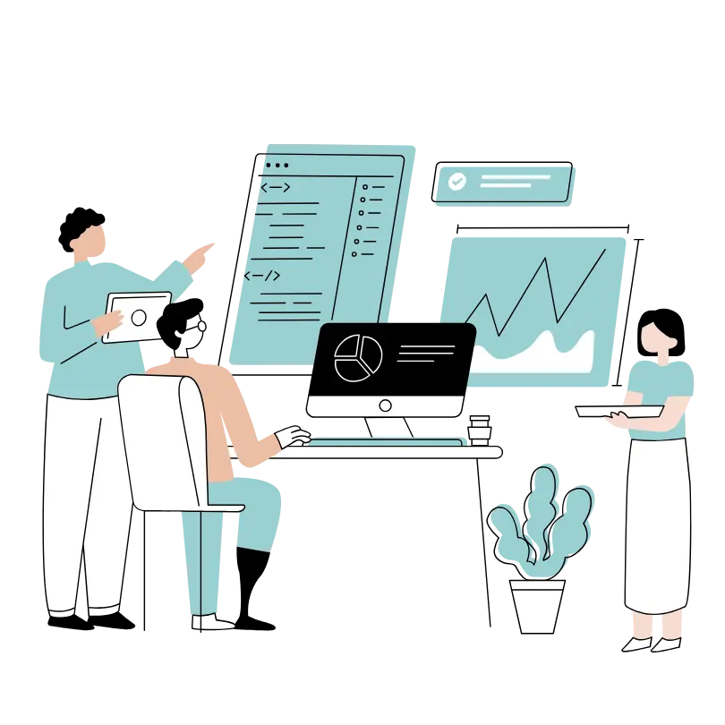 Equipe técnica realizando implantação do sistema ERP